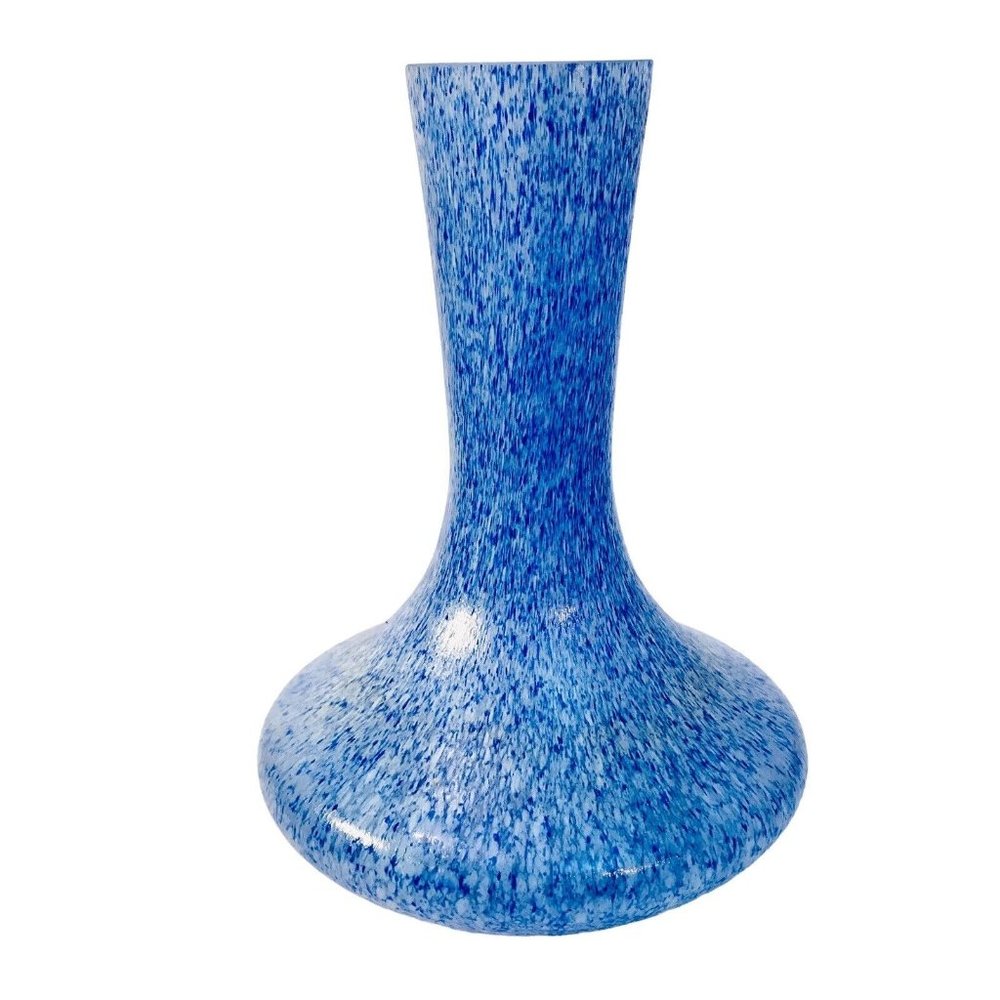 MCM Blue White Splatter Texture Tapered Art Glass Vase 9.5” Vintage - Picture 7 of 13